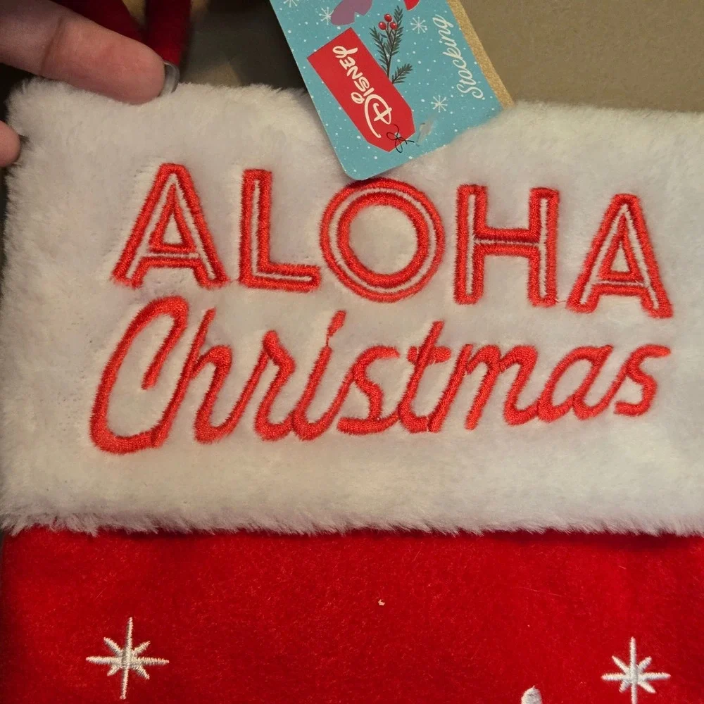 Disney‎ Lilo & Stitch Aloha Christmas Stocking Red White Faux Fur Ruz 18706418